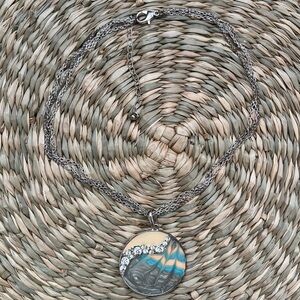 Y2K medallion necklace resin enamel rhinestones